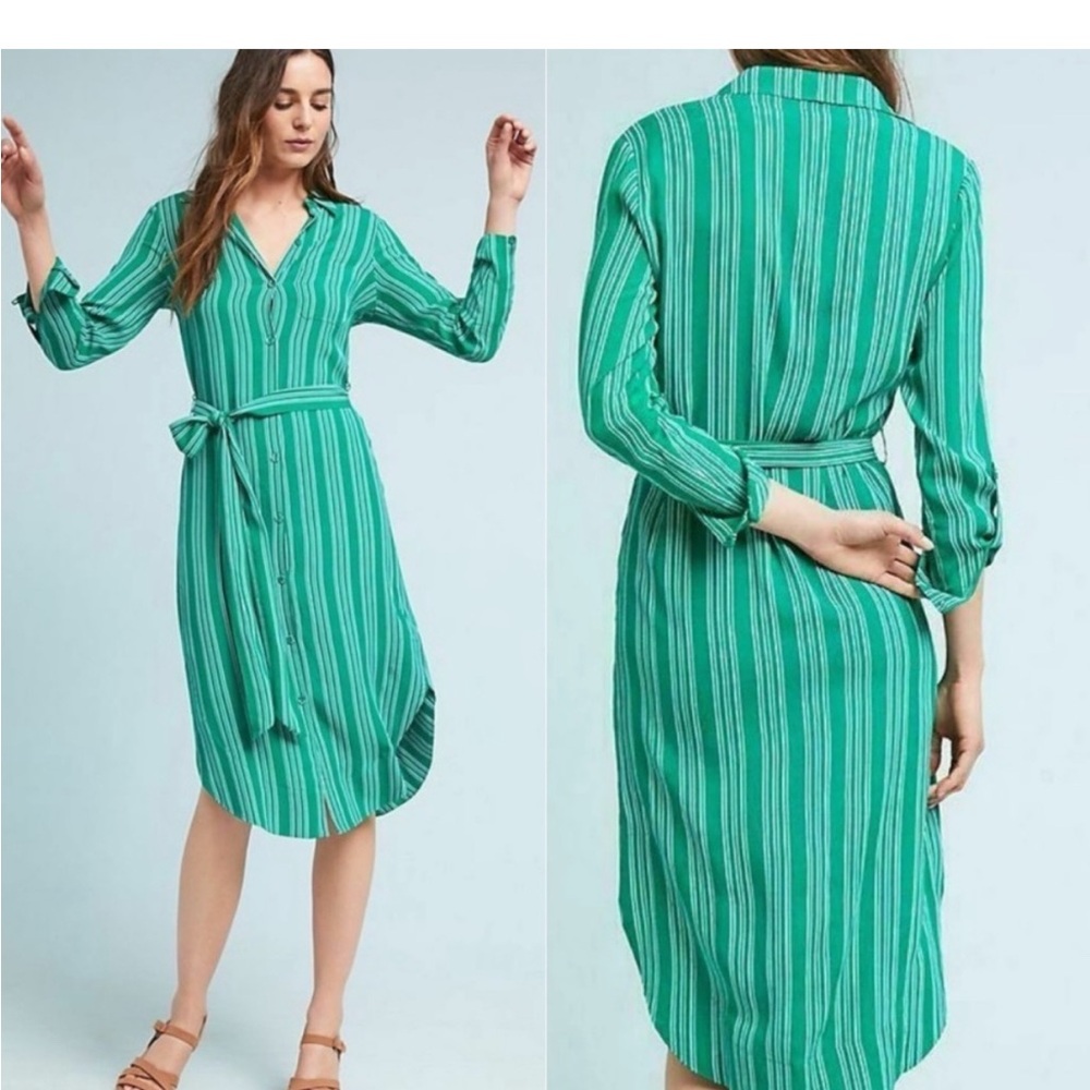 Anthropologie Green Striped Dress